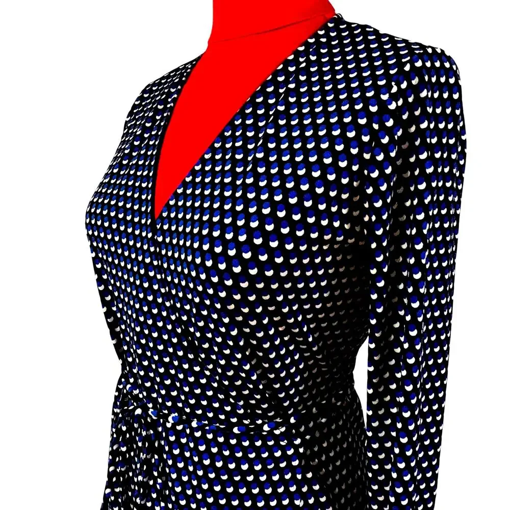 Michael Kors dress black & royal blue geometric print true wrap style size S